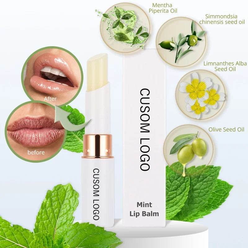 Oem Private Label Custom Logo Natural Glossy Vegan Soft Lip Moisturizer Mint Rose Orange Repairing Treatment Lip Balm