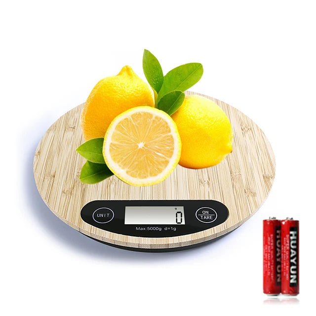 High Quality Bamboo Wood Cutting Board Digital Kitchen Scale Removable Food Tray Battery Powered 5kg Capacity Portable Design