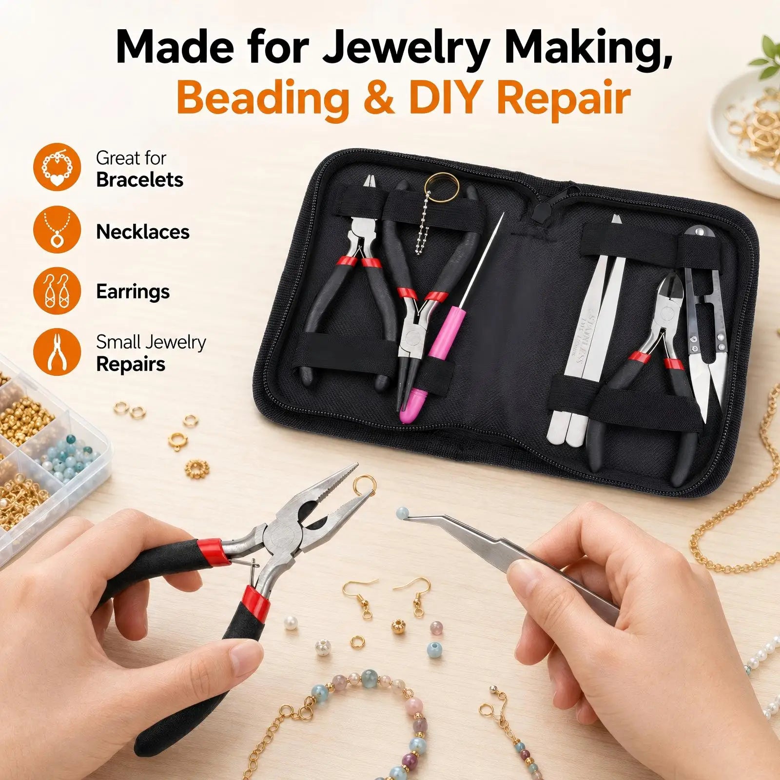 8PCS/Set Jewelry Making Supplies Kits Jump Ring Opener Awl Thread Thread Scissors Jewelry Making Pliers Tool Kit for Jewelry
