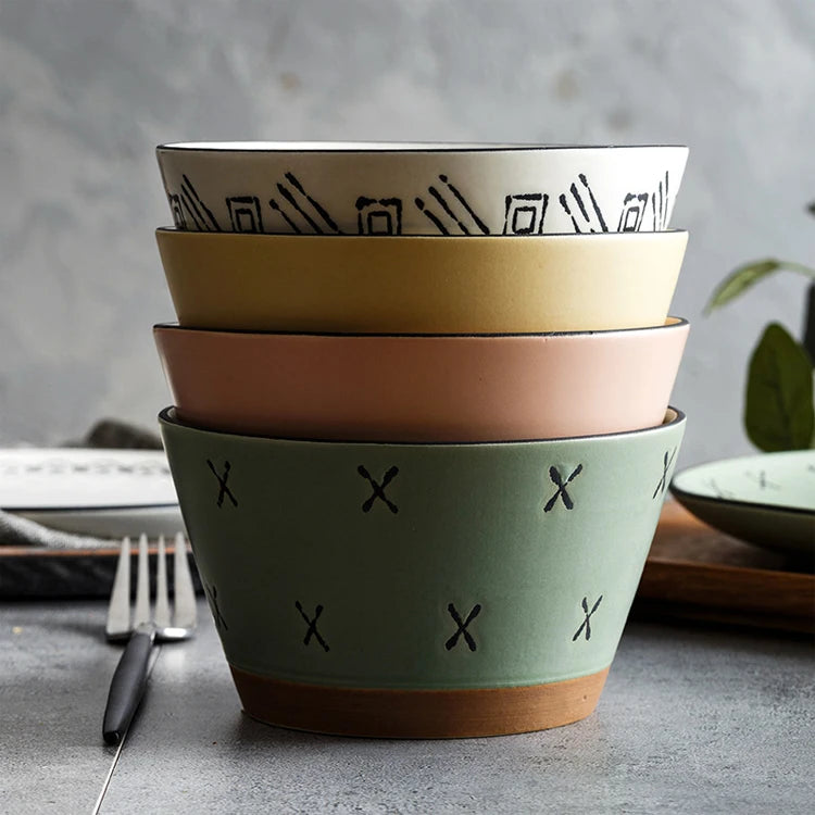2021 New Design Creative Handpainted 6'' Ceramic Rice Bowl Soup Bowl Japanese Ceramic Noodles Bowl for Home Microwave Dishwasher