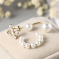Pearl Earrings Set for Women - Ear Cuffs French Clip-Ons Non-Pierced Chic Ear Accessories