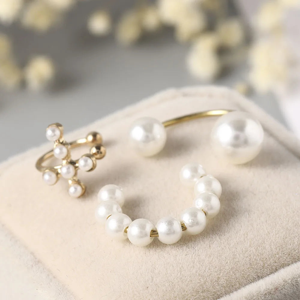Pearl Earrings Set for Women - Ear Cuffs French Clip-Ons Non-Pierced Chic Ear Accessories