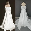3422# Real Photos Elegant Sleeveless Backless Satin A-Line Bride Dress Satin Wedding Dress With Detachable Big Bow