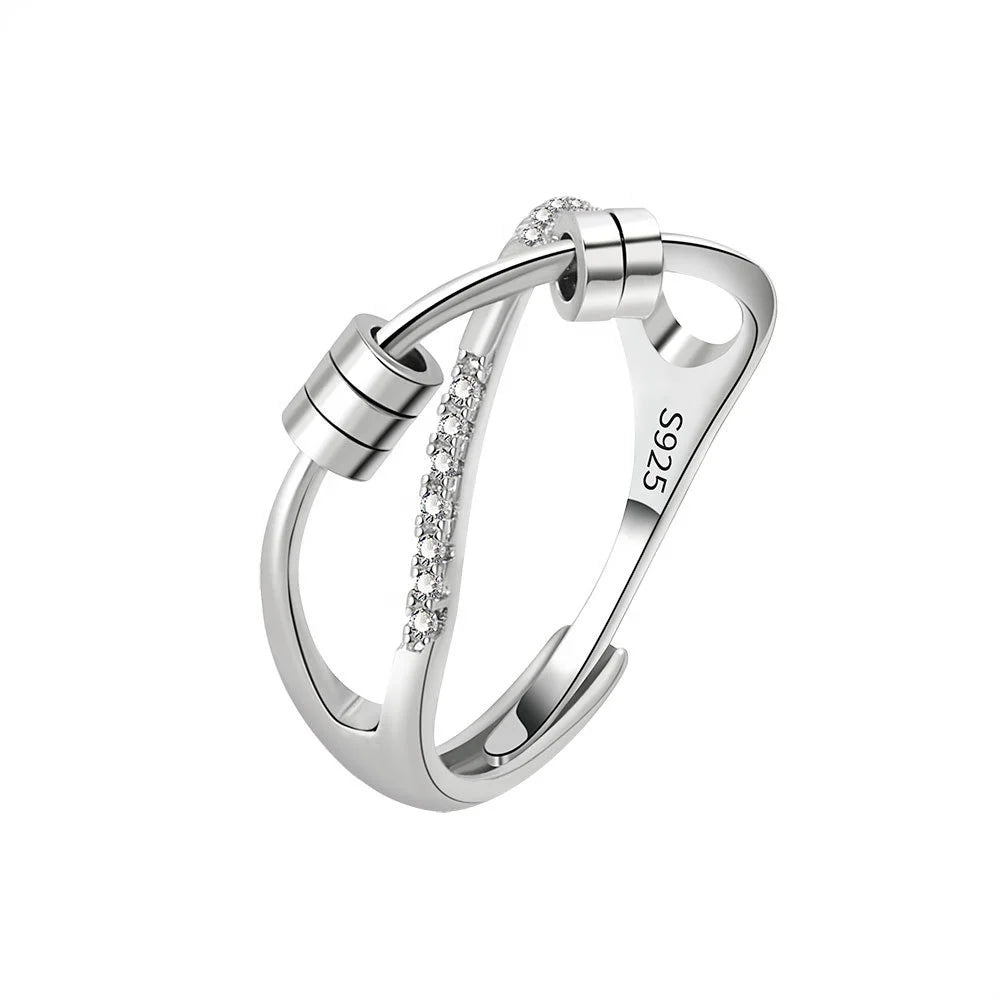 Unique Cross Design Adjustable Size 925 Sterling Silver Relief Fidget Anti Anxiety Ring Jewelry Rings for Women