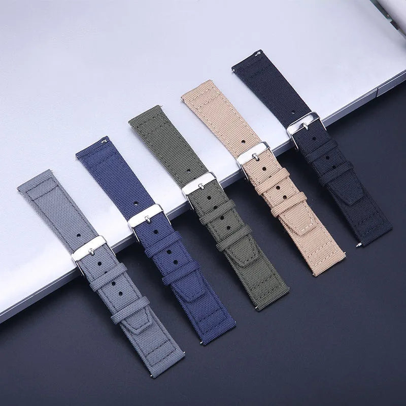 Factory Direct Sale Premium Casual Replacement Two Pieces Canvas Watch Band Quick Release 20mm 22mm 24mm Sailcloth Watch Strap
