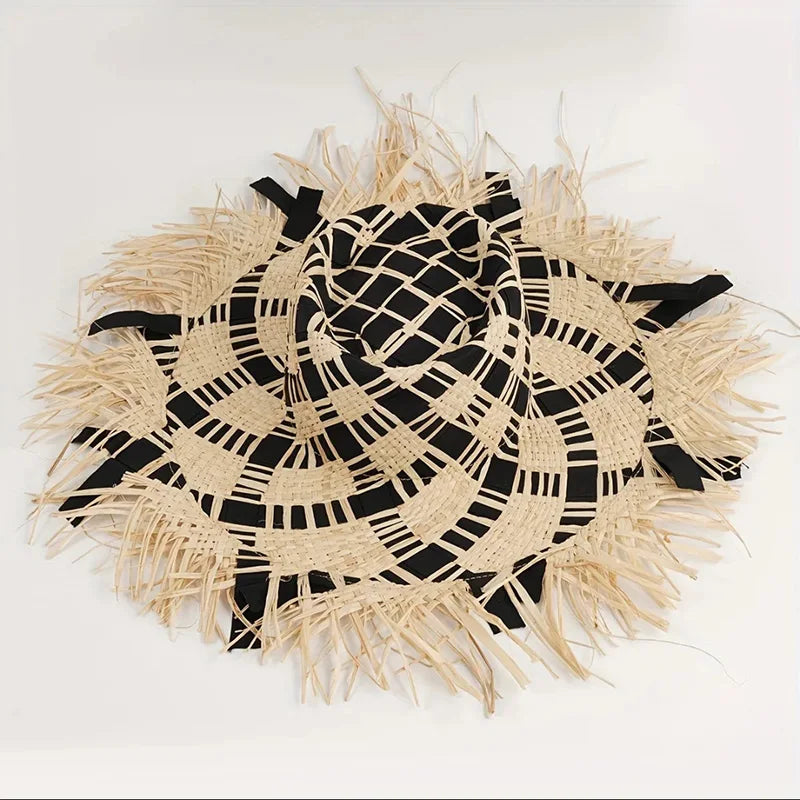 Summer Wholesale Women Raffia Straw Hats With Raw Edges Wide Brim Jazz Hat Sun Caps for Beach Travel