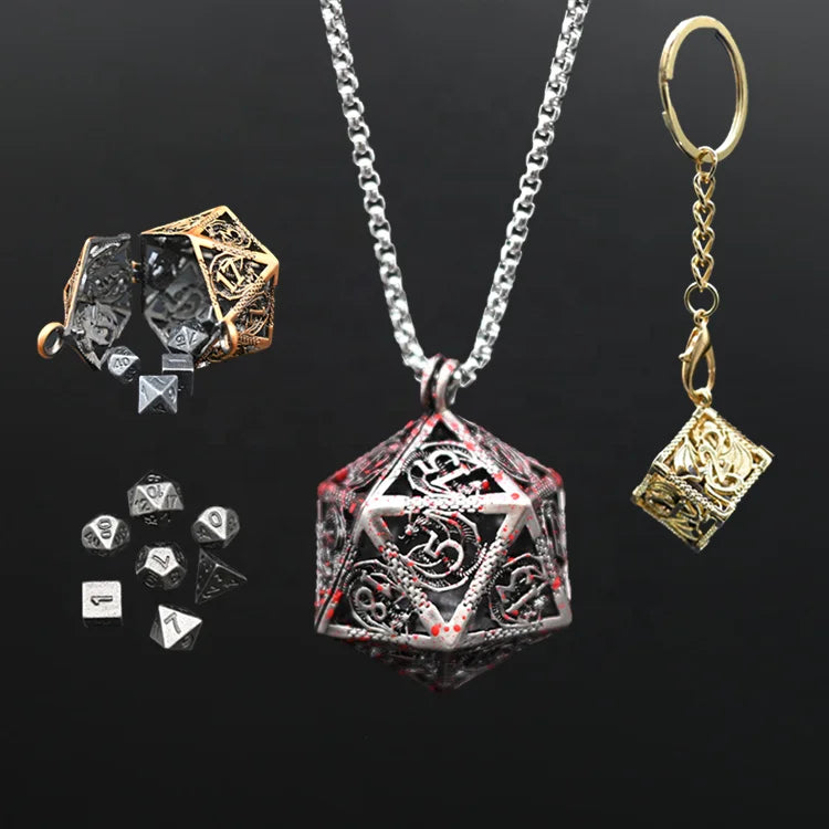 DND Factory Wholesale Unique Design Empty D20 Metal Dice Cage Necklace for Game Player