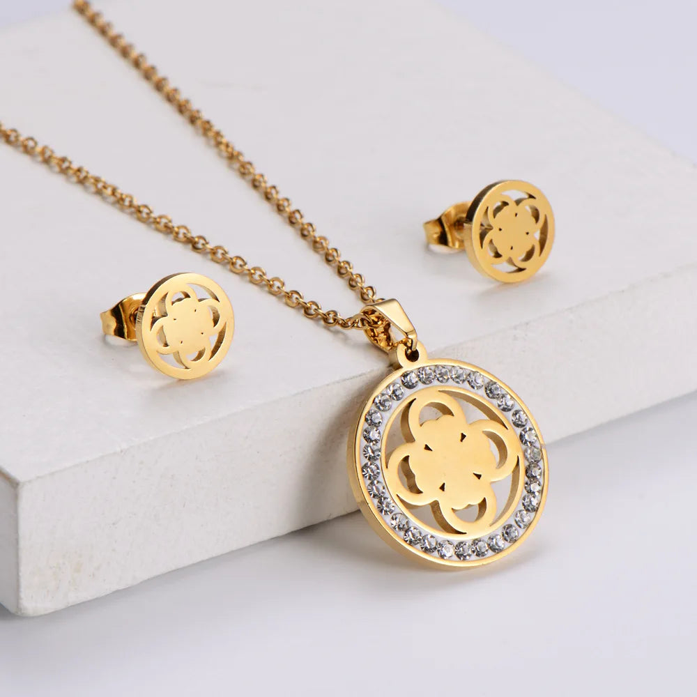 High Quality 18k Gold Plated Stainless Steel Jewelry Set Fashion Flower Jewelry Stainless Steel Jewelry Sets Simple Set for Kids