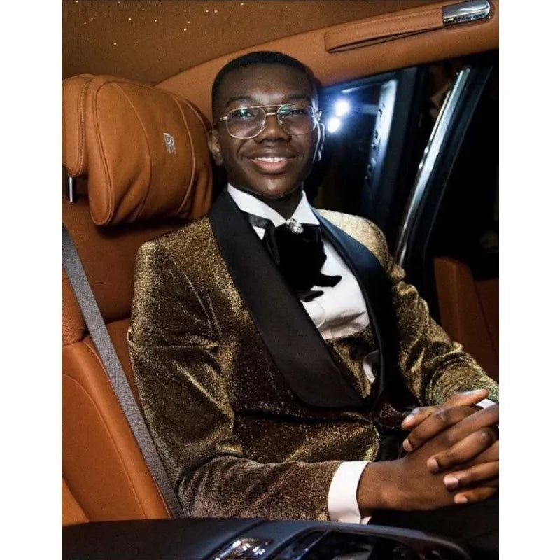 Popular Sparkling Men Suits Wear 3 Pieces Formal Wedding Party Blazers Dinner Groom Tuxedos Terno Masculino (Jacket+Pants+Vest)