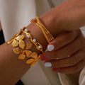 Women's Chic Stainless Steel Flower Designer Cuff Bracelet Bangle Jewelry for Ladies
