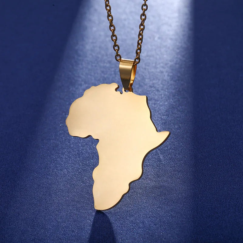 TopSelling Custom Shape Can Be Engraved Pendant Necklace Stainless Steel 18K Gold Plated Africa Map Design for Men Women Couples