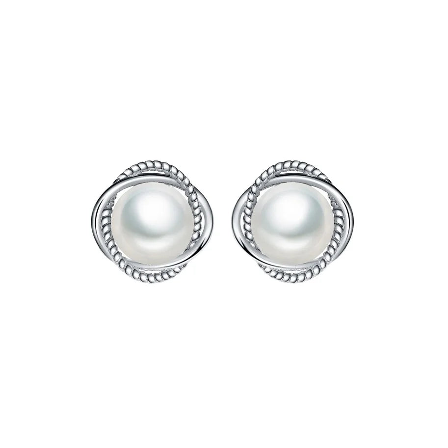 Bottom Round Natural Fresh Water Pearl 925 Unique Pearl Vintage Sterling Silver Stud Earrings for Women