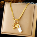 Trendy New Tarnish Free Stainless Steel Snake Chain Heart Bow Pearl Pendant Necklace 18k Pvd Gold Pendant Necklace for Women
