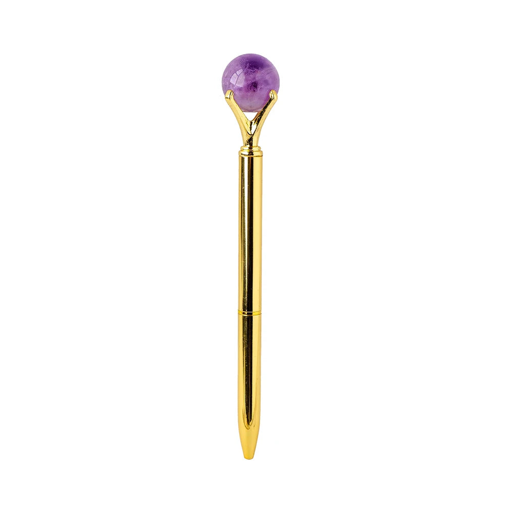 Natural Crystal Ball Ballpoint Pen Ink Black Writing Ballpen Office Student Supplies