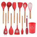 Wholesale 12Pcs Set Eco-Friendly Silicone Kitchenware Accessories Tongs Kitchen Utensils Wooden Handle