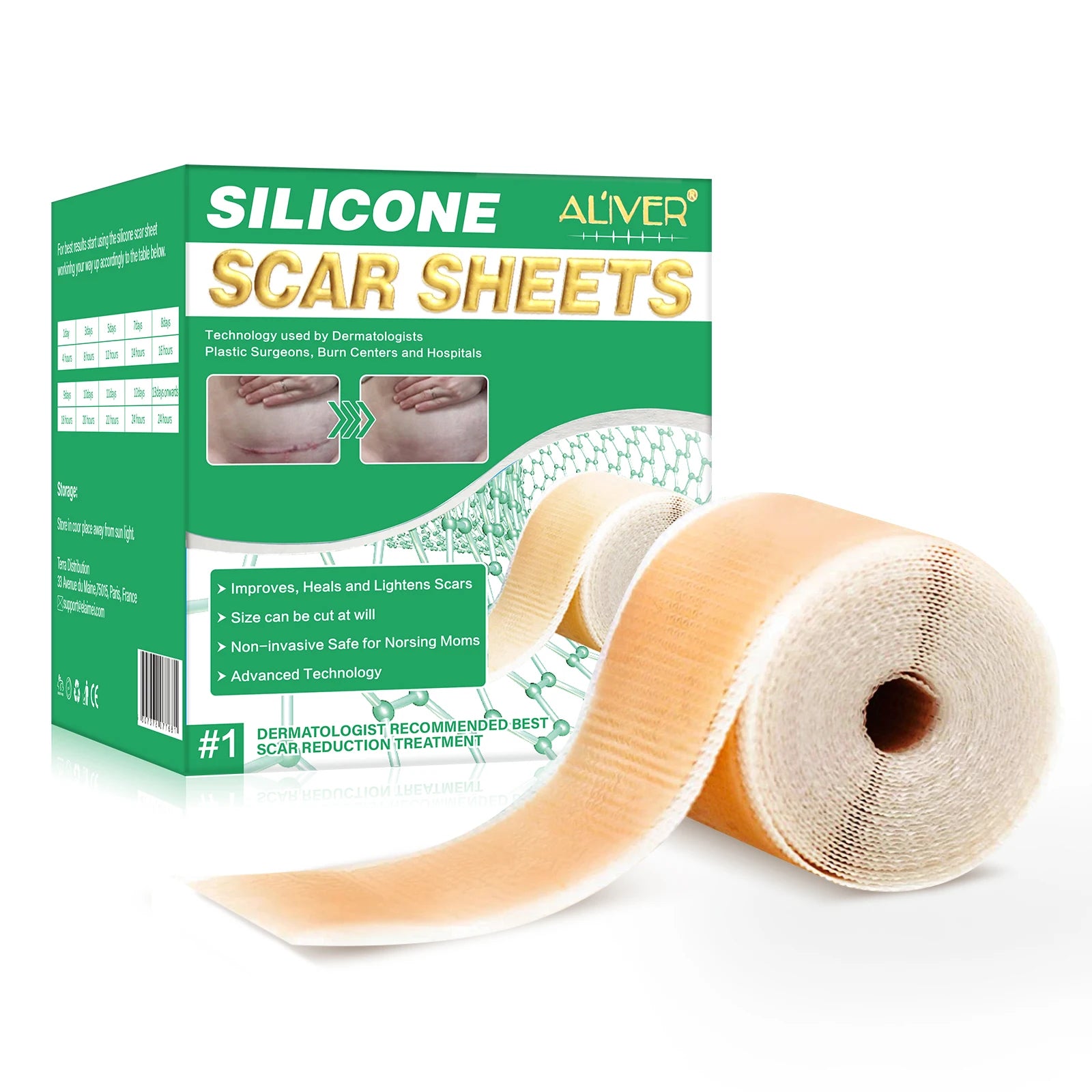 ALIVER Hot Sale Skin Repair Silicone Gel Scar Sheets Breathable Scar Removal Strips for Face Body Tummy Tuck Scars