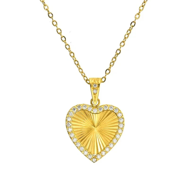 Women's Luxury Designer Stainless Steel Zircon Necklace Jewelry 18K Gold-plated Geometric Heart-shaped Pendant Necklace Gift
