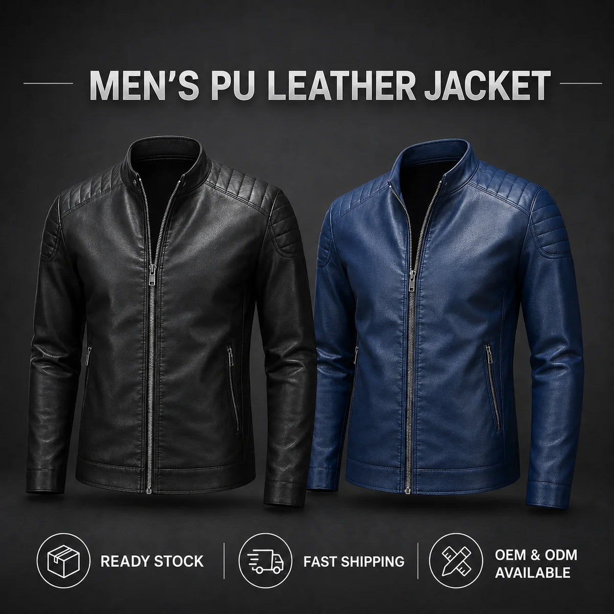 Leather Jacket Men Slim Stand-Neck PU Motorcycle Jacket Winter New Arrival Handsome Windproof Polyester Stock Ready Ship MegaBDM
