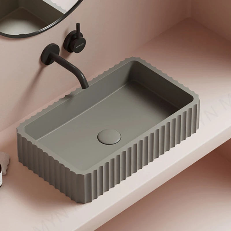 Meiyani Bathroom Matte Gray Color Artificial Stone Basin