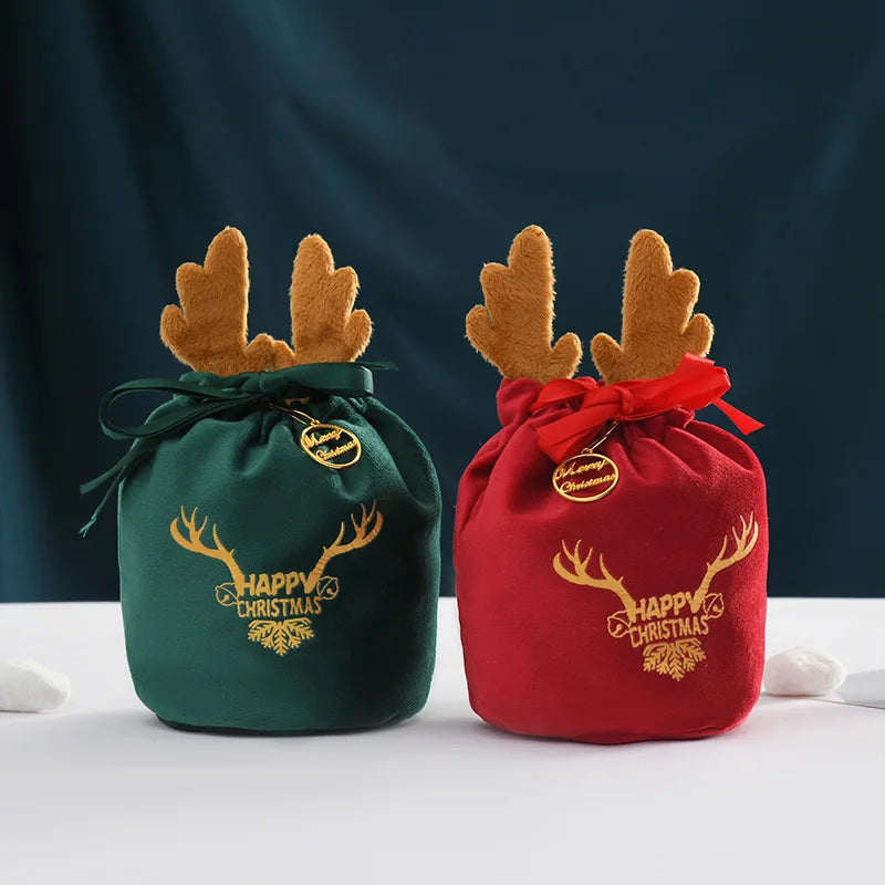 Red Green Luxury Velvet Santa Reindeer Bag for Christmas Gifts Recyclable Craft Use