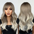 Factory Wholesale Price Long Wavy Ombre Brown Gray White Synthetic Wig Natural Wave Hair Wig for Women Heat Resistant
