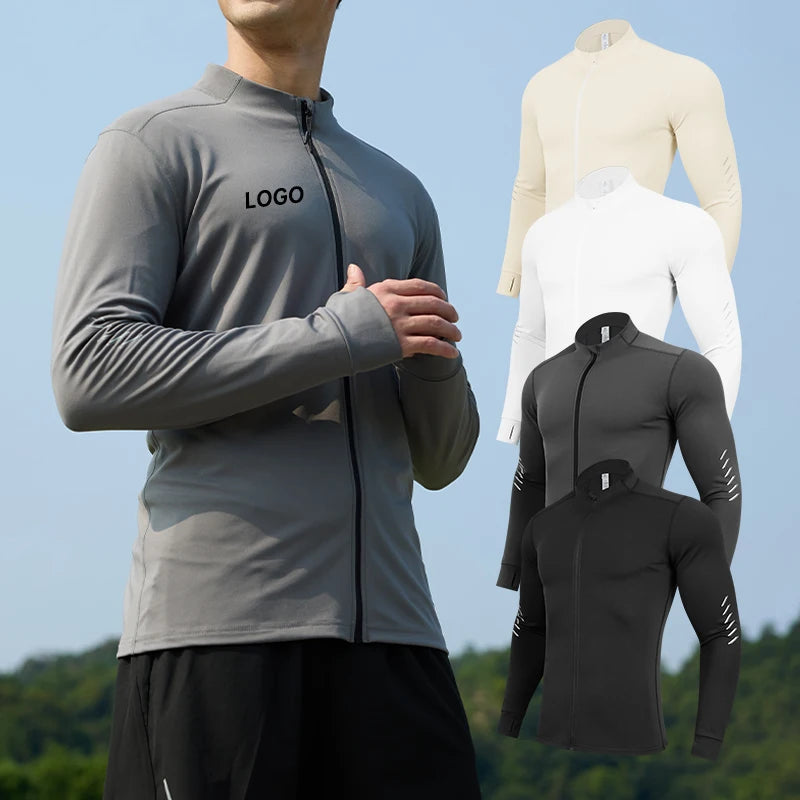2024Sportswear Men Athletic Solid Plain Sports Coat Zipper Pocket Men Jacket Custom logo Polyester Workout Sport Gym Jackets Men