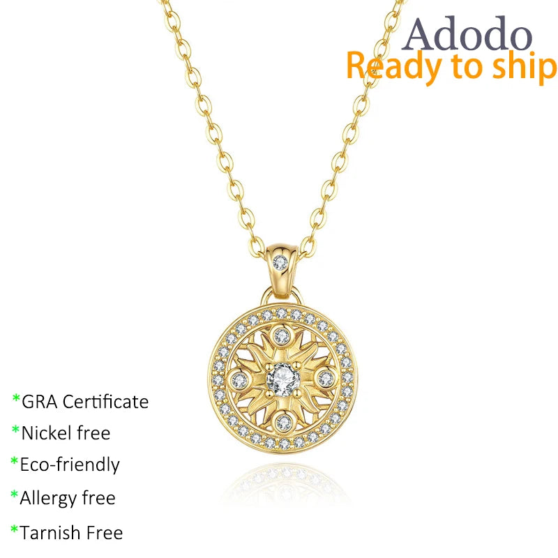 Wholesale 18k Gold Plated Anti Tarnish  Compass Pendant Fine Jewelry S925 Silver Zircon Moissanite Necklaces for Women