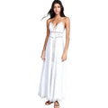 Casual Summer A-Line White Maxi Dress with V-Neck Lace Plus Size Natural Waist Breathable Quick Dry Poplin for Beach