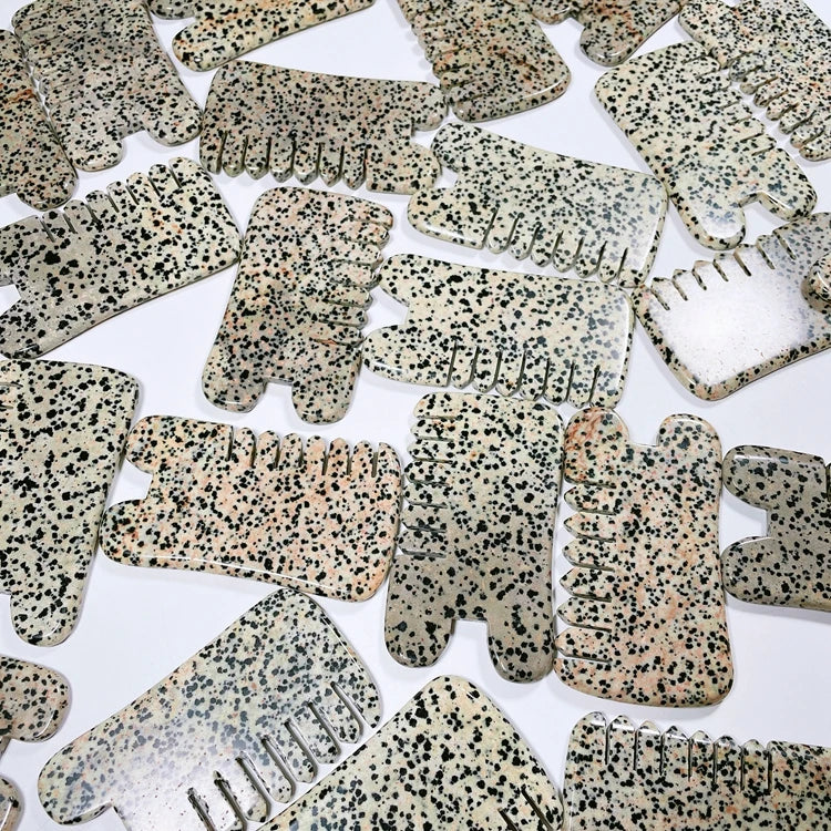 Hongzhuo Natural Dalmatian jasper Comb to Protect Scalp Scraping Comb