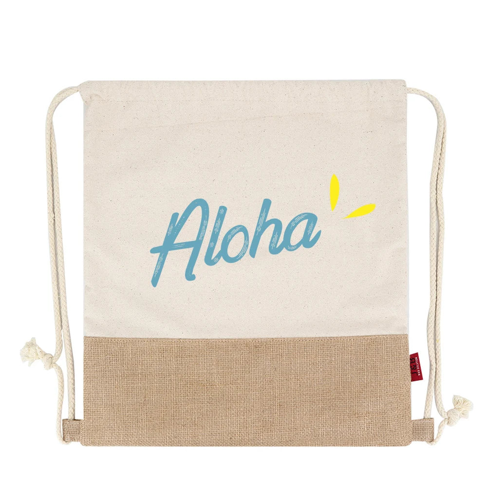 Casual Natural Canvas Jute Drawstring Backpack with Company Logo Printed Custom Unbleached Cotton Jute String Gift Backpack OEM