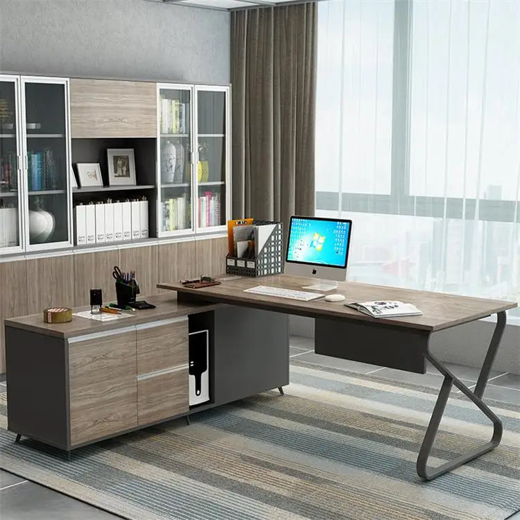 Wholesale Modular Office Furniture Executive Computer Desk Modern Steel Wooden boss Table l Shape Director Table