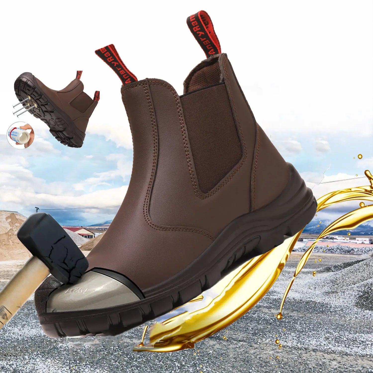 CE Waterproof Anti Puncture Breathable Leather Safety Steel Toe Work Boots Protective Non slip High Cut Hiking Shoes for Men