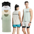 Mens 100% Polyester Sports Tank Top Breathable Mesh Sleeveless Gym Fitness Vest Washed Casual Sporty Workout T-Shirt Knitted
