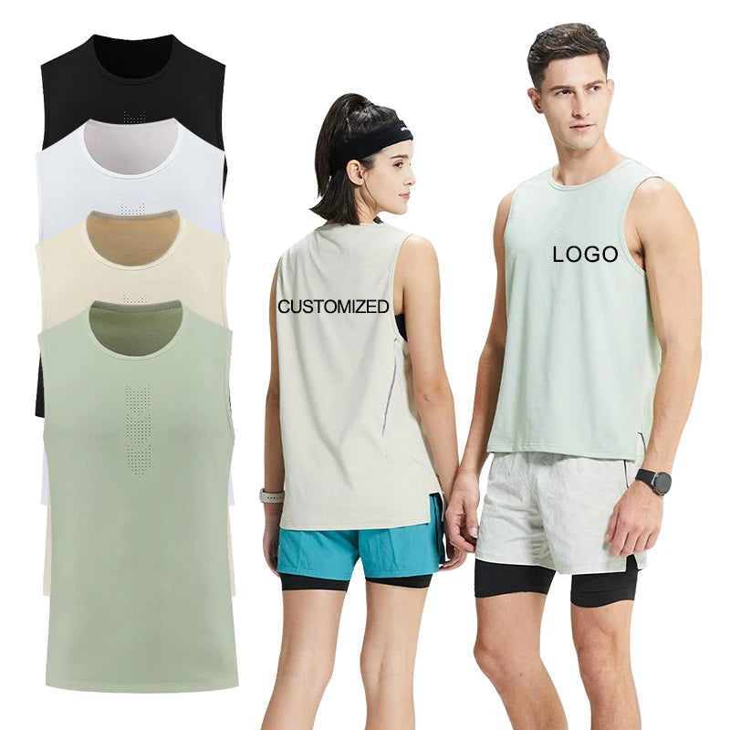 Mens 100% Polyester Sports Tank Top Breathable Mesh Sleeveless Gym Fitness Vest Washed Casual Sporty Workout T-Shirt Knitted