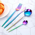 Luxury Rainbow Hyun Wholesale Reusable Custom Logo Black and Gold Hotel Wedding Flatware Set Stainless Steel Cutlery Sets