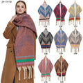 Landfond Women's Autumn Winter Loop Yarn Mountain Pattern Jacquard Thick Fringe Woven Polyester Long Scarf
