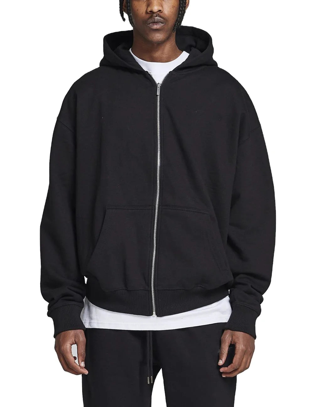 Custom logo Silicone Print 100% Cotton Hoodie Heavyweight Blank Black Full Face Zip 400 Gsm Hoodie