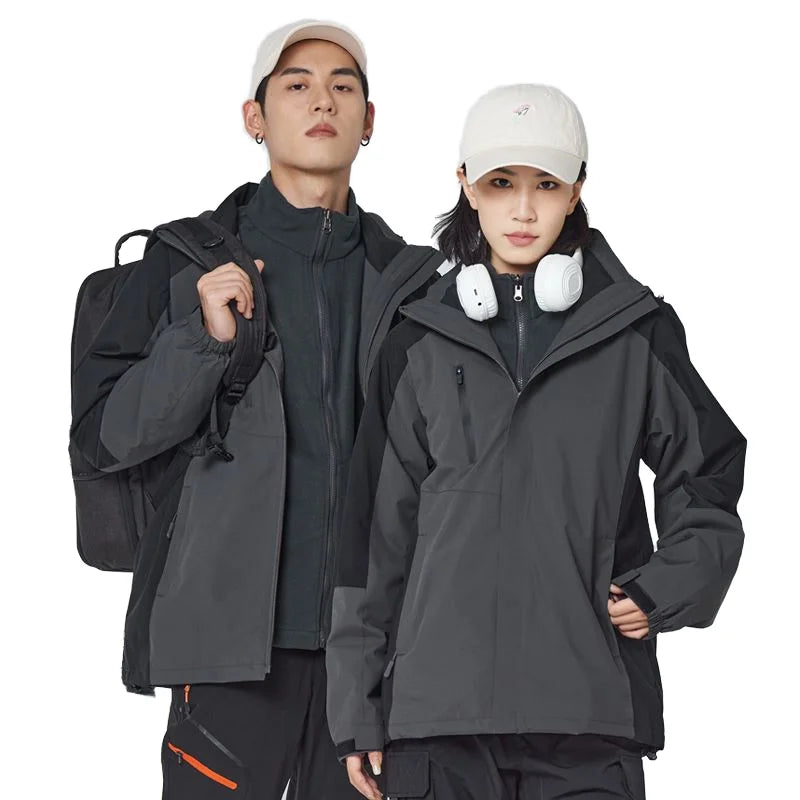 Men's Sporty Outdoor Windbreaker Jacket Waterproof Varsity Design for Autumn Climbing Camping Hiking with Zipper Closure