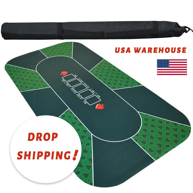 1.8m Square Table Cloth Casino Poker Mat Texas Hold'em Poker Table Rubber Mat with Shoulder Bag