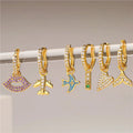 EC1927 Dainty 18k Gold Plated CZ Micro Pave Bird Lip Airplane Heart Fish Tail Charm Huggies Hoops Earring