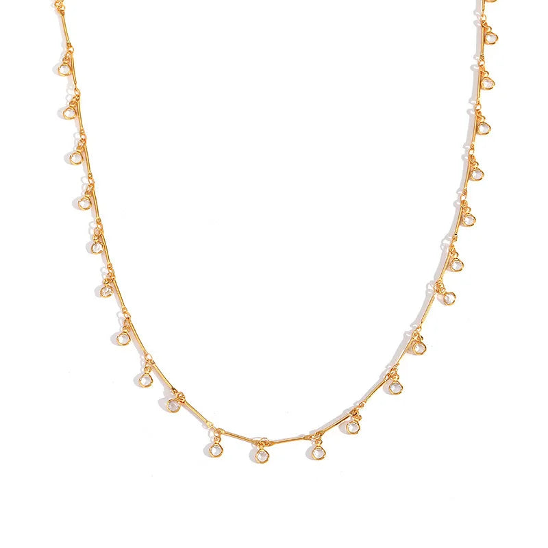 Chic Stainless Steel 18k Gold Plated with Cz Zircon Bead Beaded and Tassel Pendant Women Short Choker Necklaces Jewelry Necklace