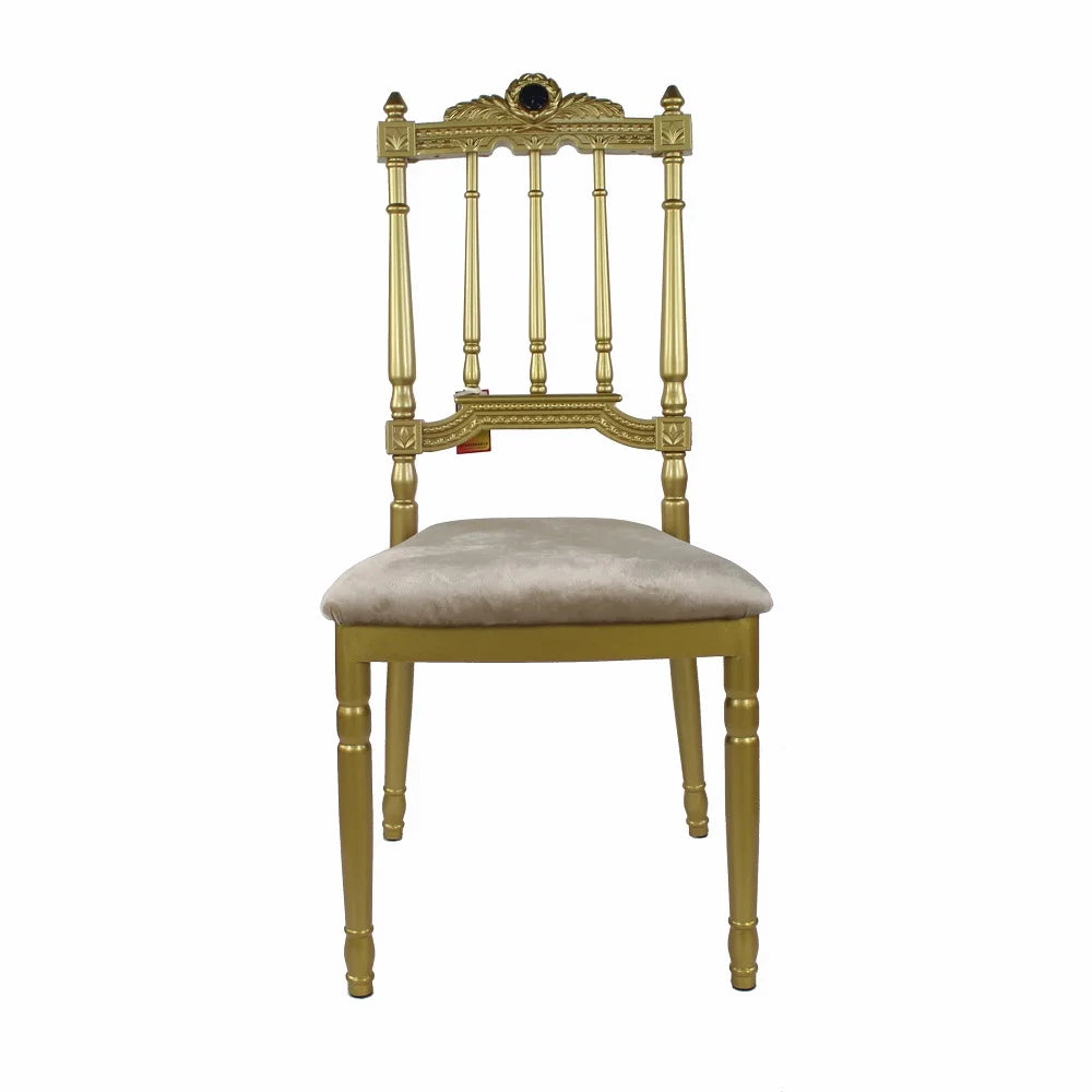 Modern Iron Napoleon Wedding Chair for Outdoor Banquets & Events Golden Color Fixed Cushion Hotel Furniture for Bars