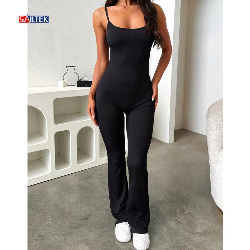 Wholesale Fashion Workout Bodycon Jumpsuits Custom Sexy One Piece Yoga Gym Black Jumpsuit for Women