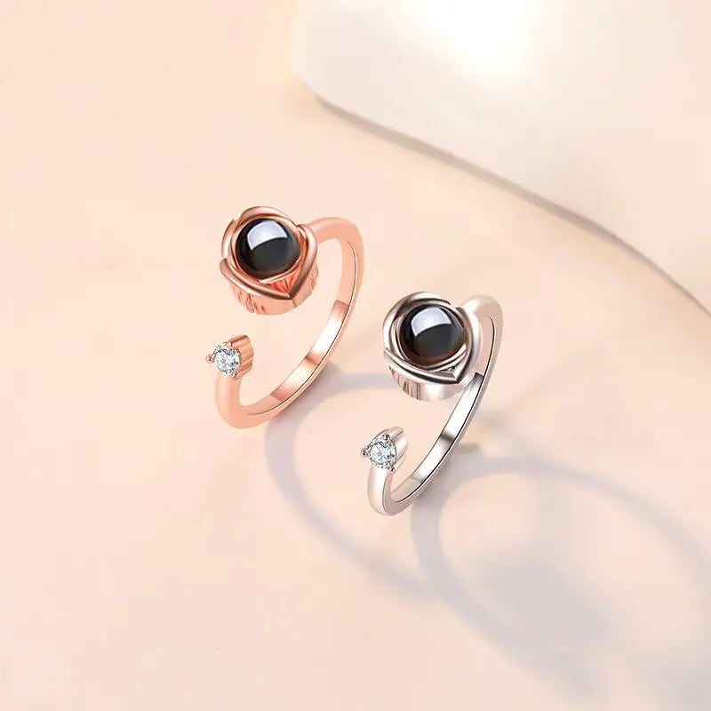 Anillo Memory Projection Ring Custom Photo Personalized Jewelry I Love You in 100 Languages Ring