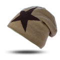 Men Big Five Pointed Star Pattern Jacquard Knit Slouchy Beanie Ski Winter Hat