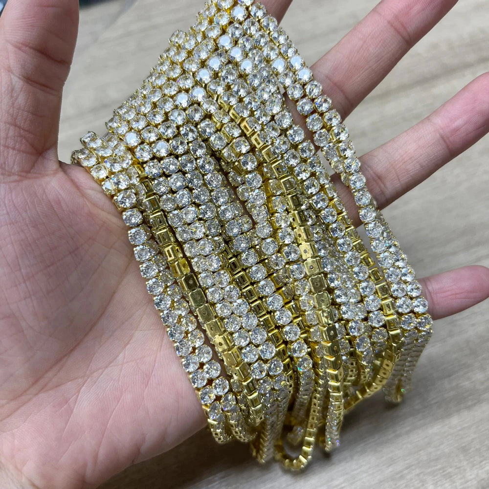 4mm Round Stone Copper Brass Sew on Trim Zircon Rhinestone Chain
