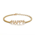 Ruyi 14K Gold Happy Letters Bracelets Lab Diamond Fine Bangle Jewelry for Women Friendly Gift