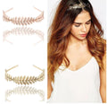 Wedding Supplies Hot Sale Gold Color Leaf Shape Hair Comb Wedding Bridal Headband Headdress Rhinestone Pearl Gold Leaf Headband