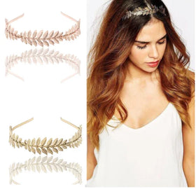 Wedding Supplies Hot Sale Gold Color Leaf Shape Hair Comb Wedding Bridal Headband Headdress Rhinestone Pearl Gold Leaf Headband