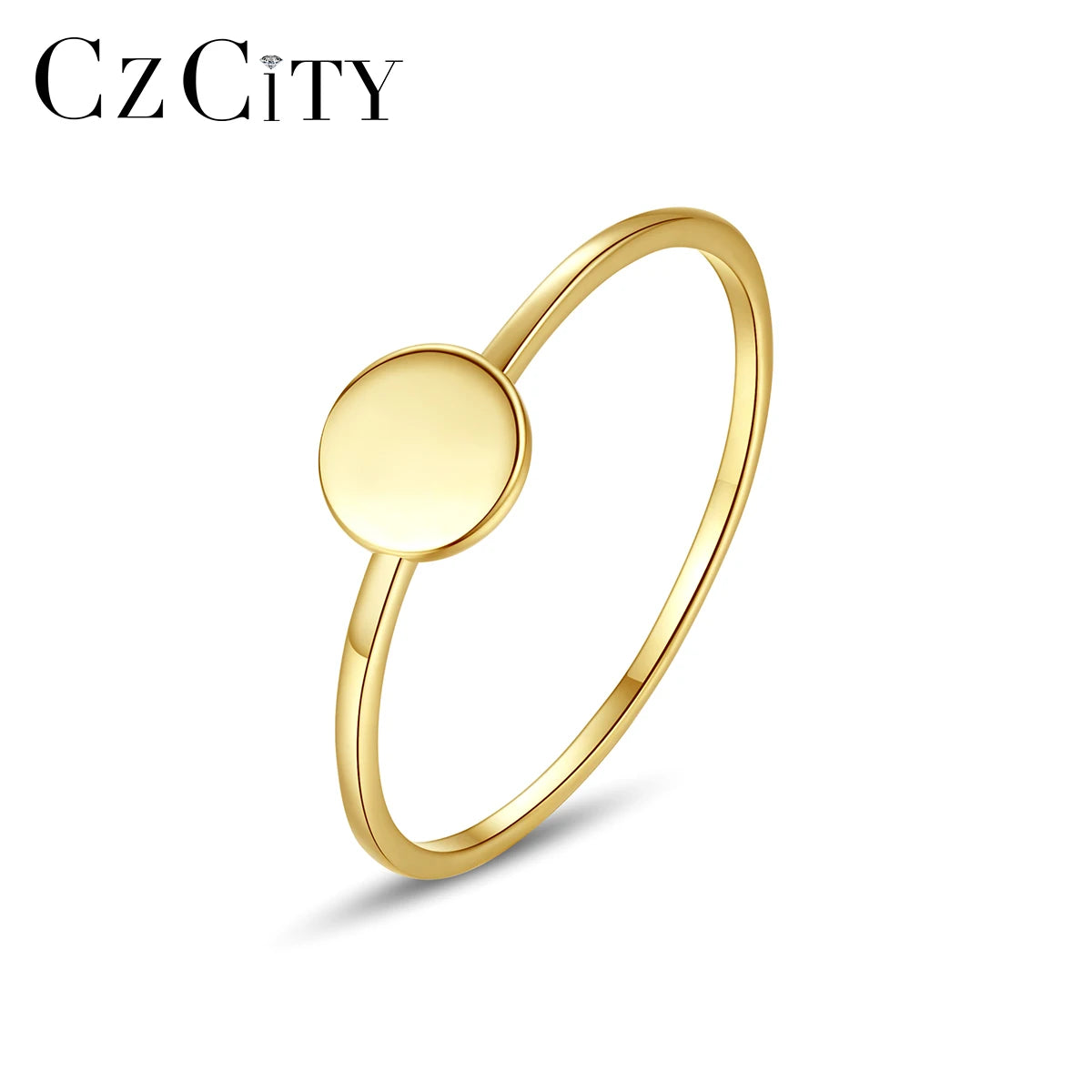 CZCITY Round Designed Jewelry Dainty Lady S925 Sterling Silver Fashion Trendy 14K Gold Plated Ring